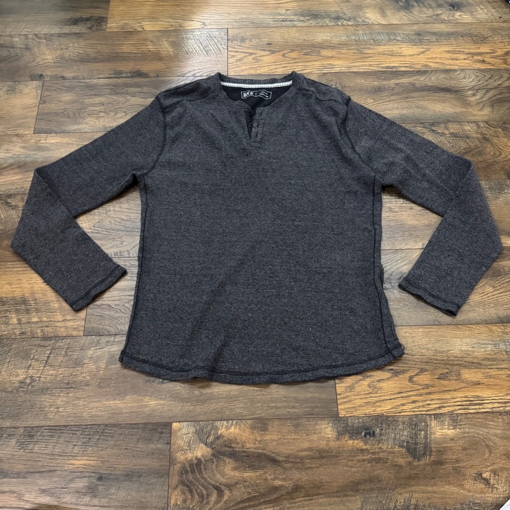 BKE Buckle Mens‎ Large Gray Waffle Knit Henley Long Sleeve Shirt Grunge Indie